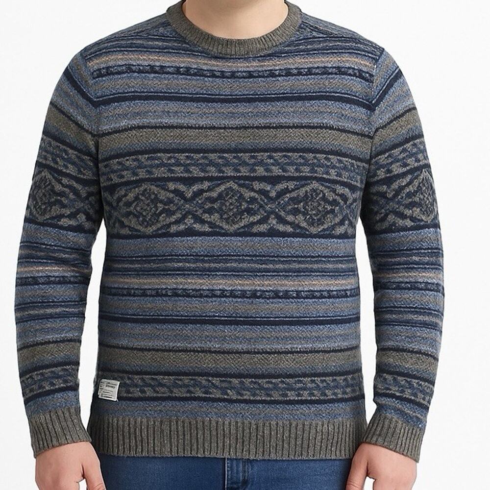 Native Youth Fair Isle Knit Sweater Blue Gray Wool Blend Men’s LGE NWT MSRP $100